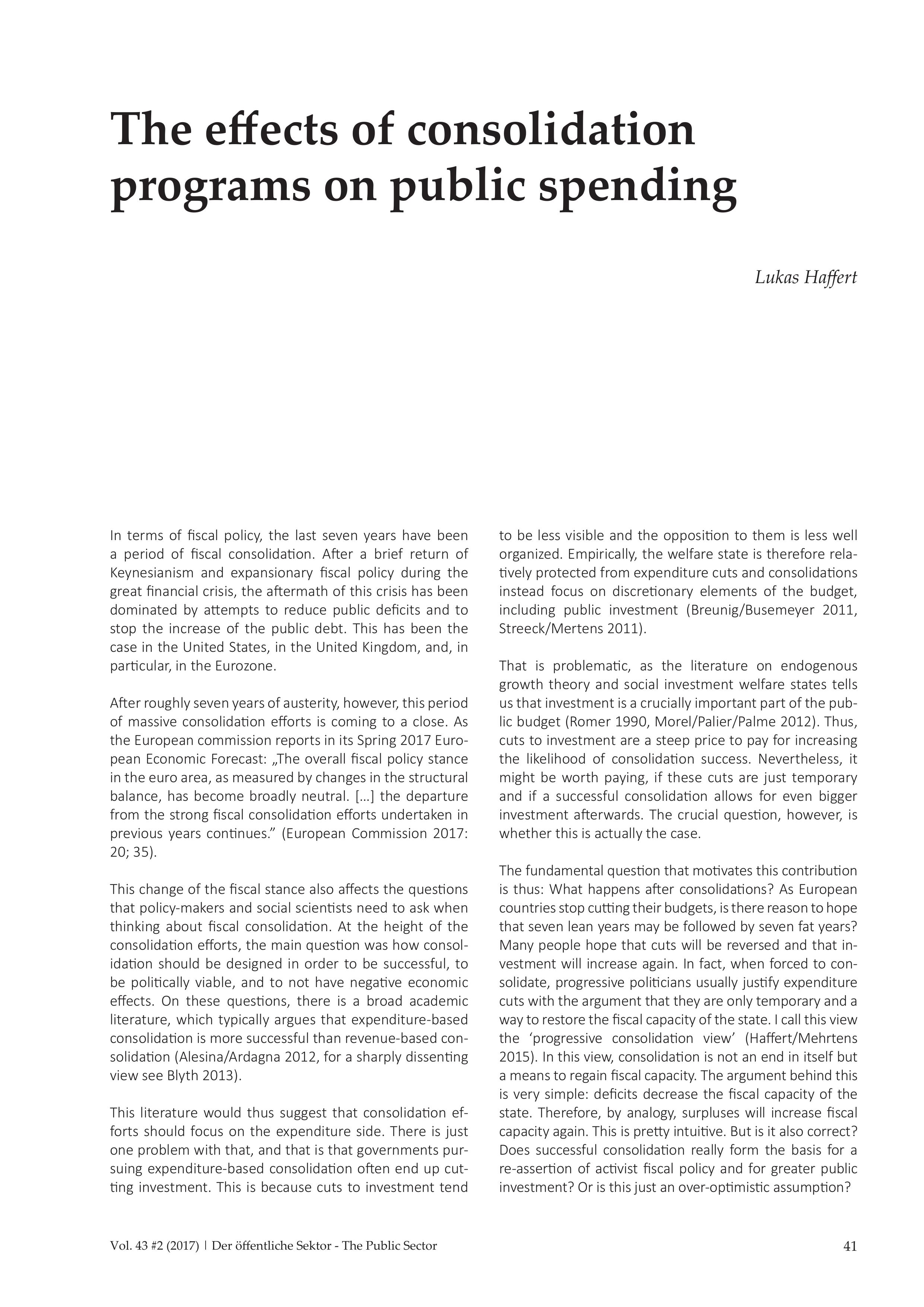 The effects of consolidation programs on public spending