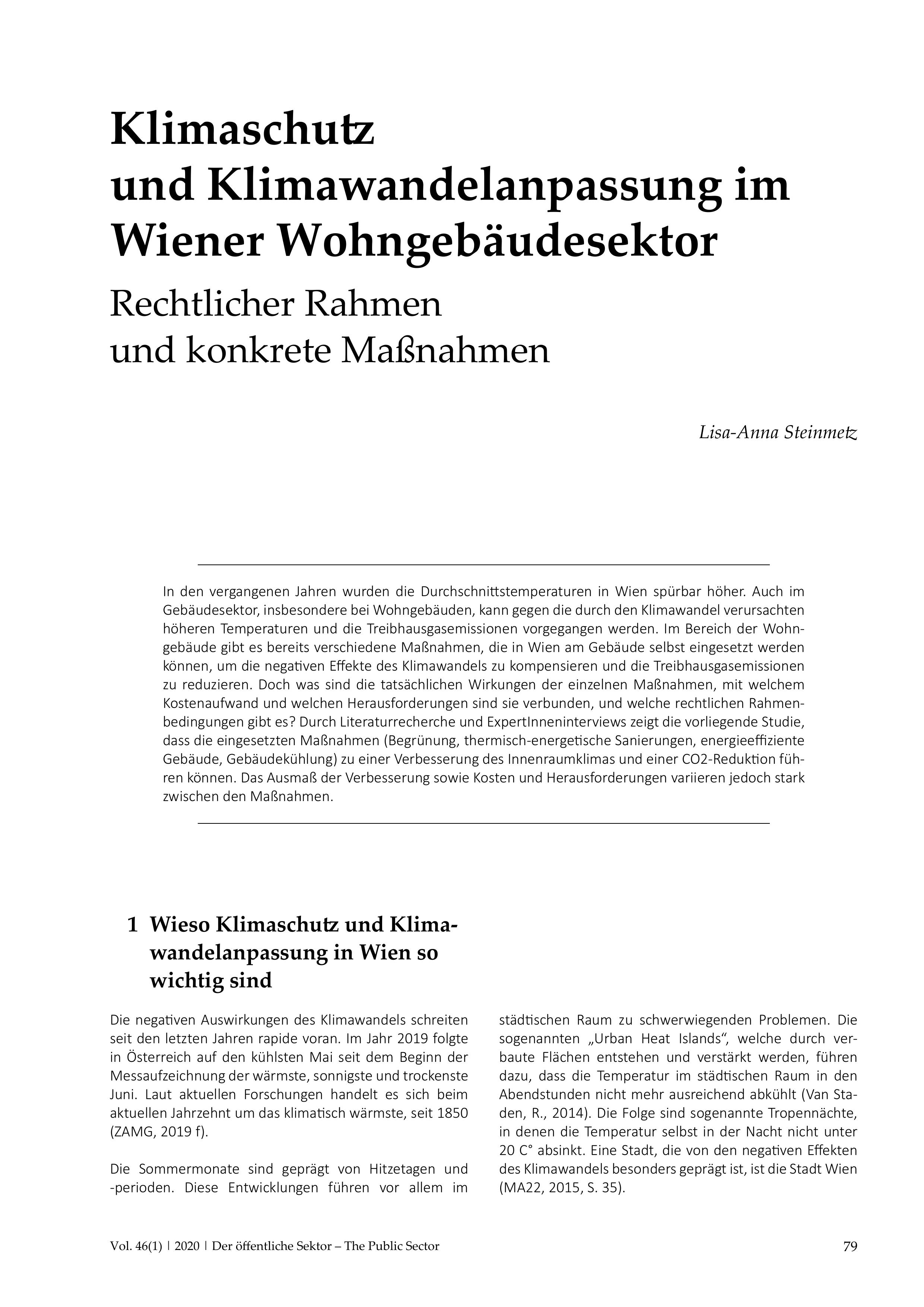 Klimaschutz und Klimawandelanpassung im Wiener Wohngebäudesektor