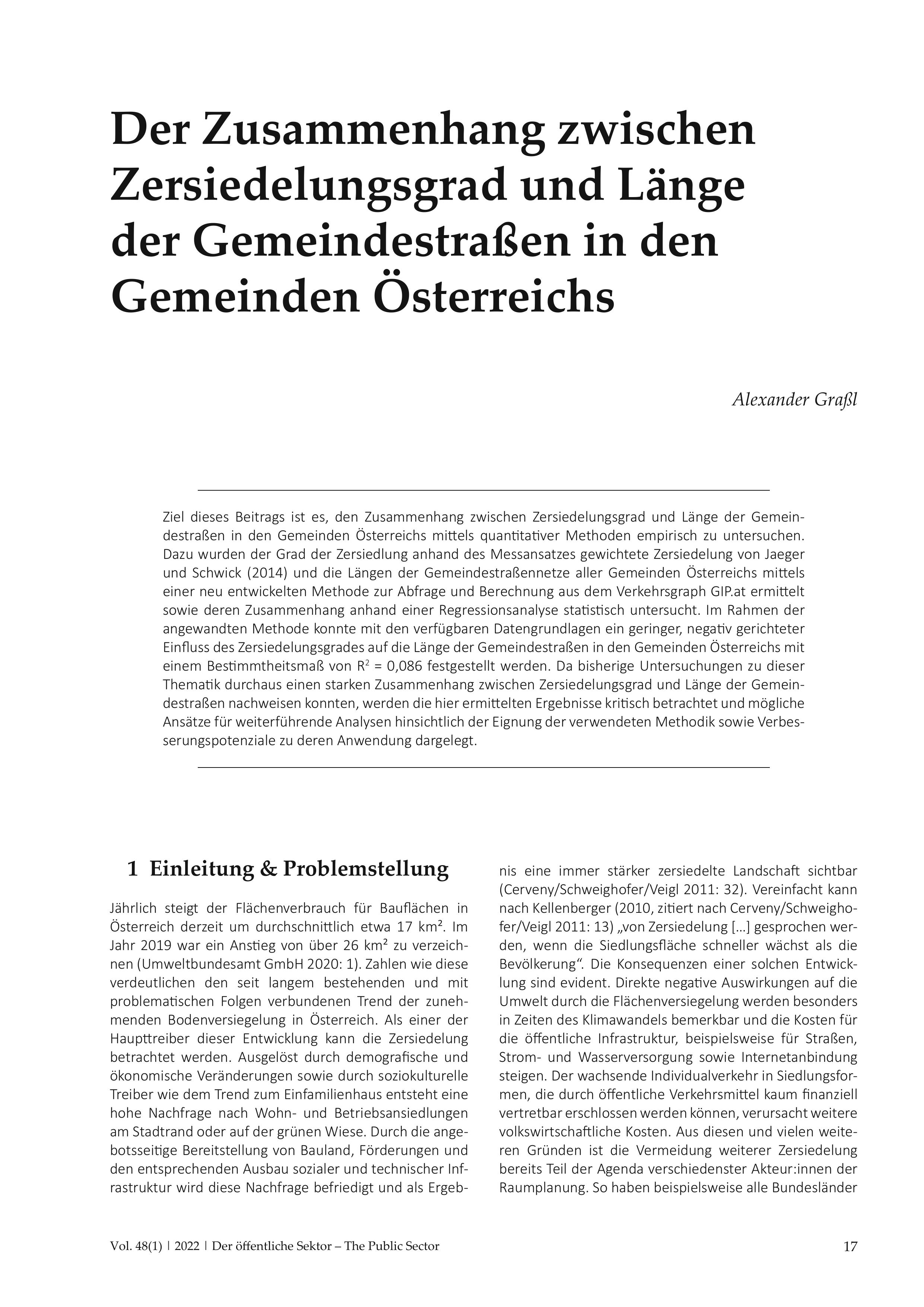 Der Zusammenhang zwischen Zersiedelungsgrad und Länge der Gemeindestraßen in den Gemeinden Österreichs
