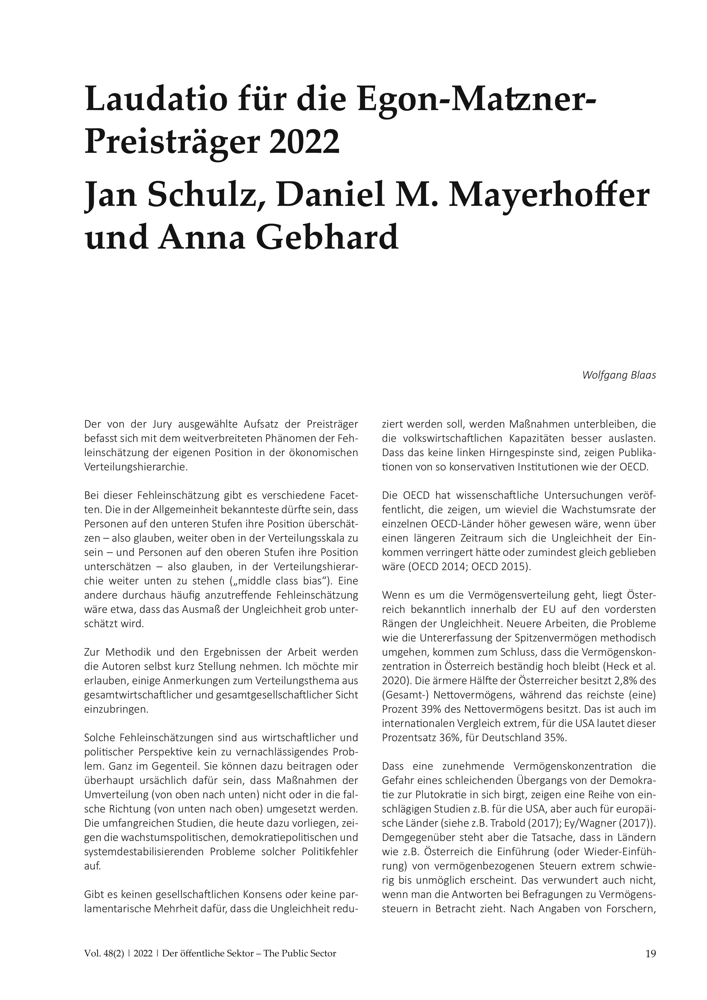 Laudatio für die Egon-Matzner-Preisträger 2022 Jan Schulz, Daniel M. Mayerhoffer und Anna Gebhard