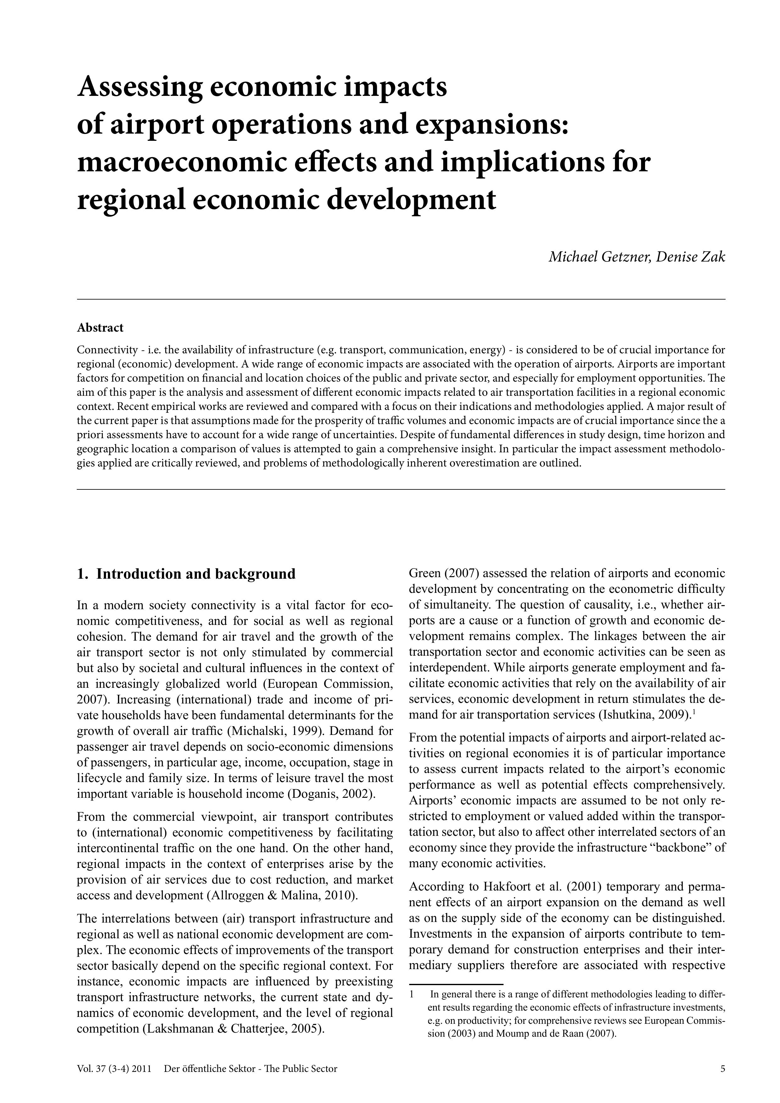 Assessing economic impacts of airport operations and expansions: macroeconomic effects and implications for regional economic development