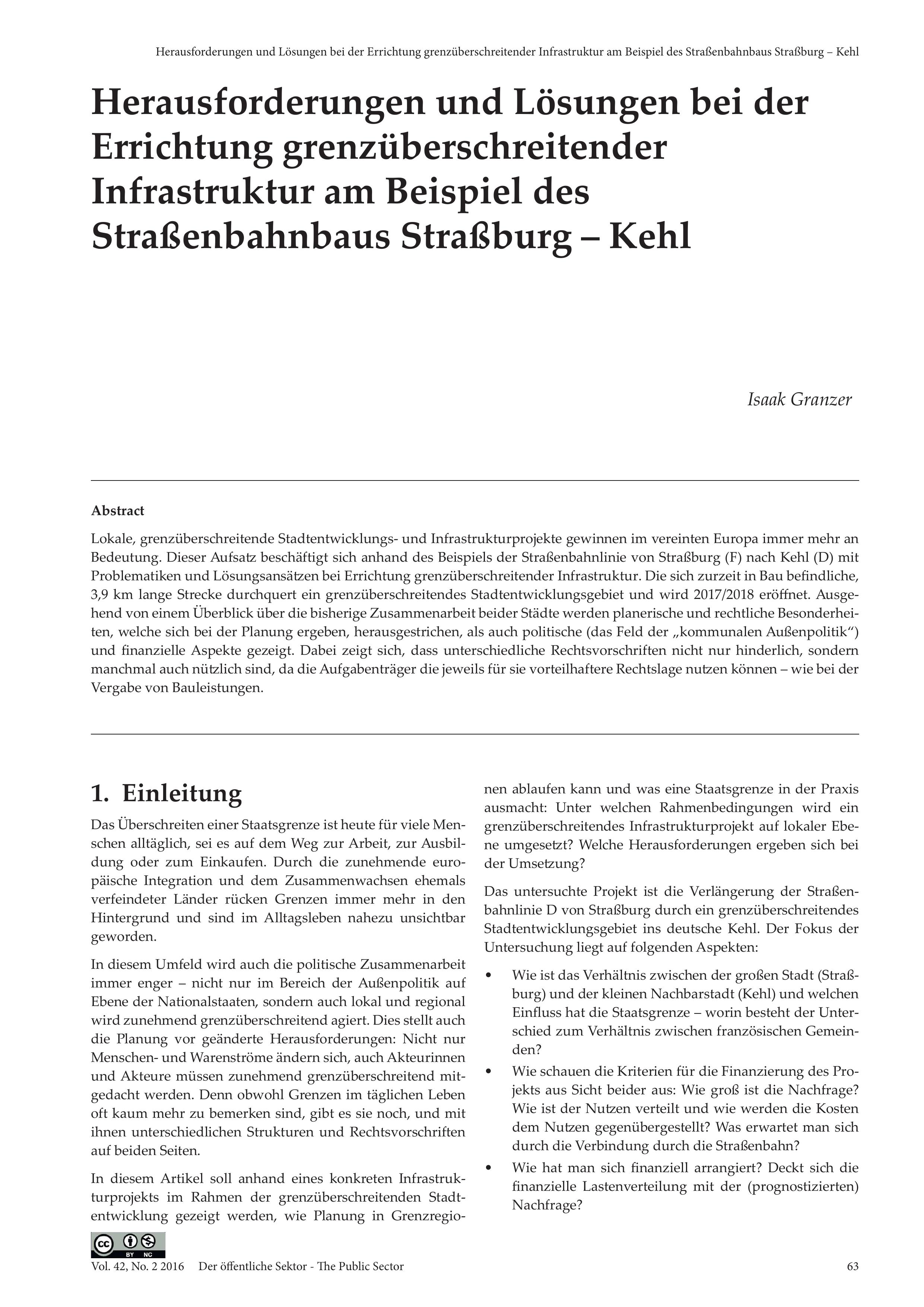 Herausforderungen und Lösungen bei der Errichtung grenzüberschreitender Infrastruktur am Beispiel des Straßenbahnbaus Straßburg Kehl