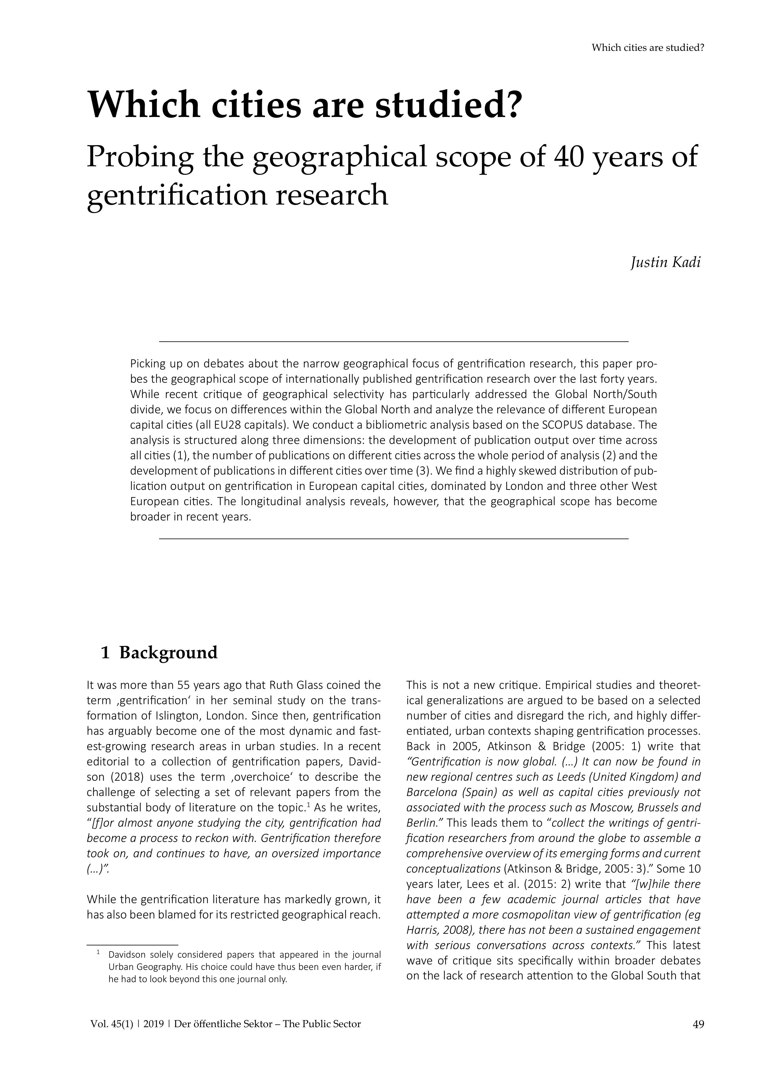 Which cities are studied? Probing the geographical scope of 40 years of gentrification research