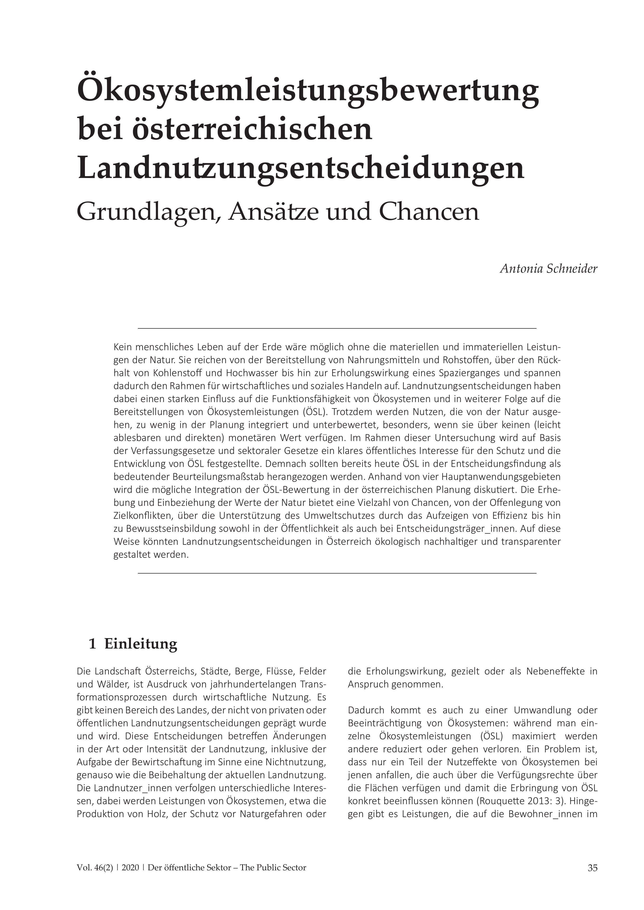 Ökosystemleistungsbewertung bei österreichischen Landnutzungsentscheidungen