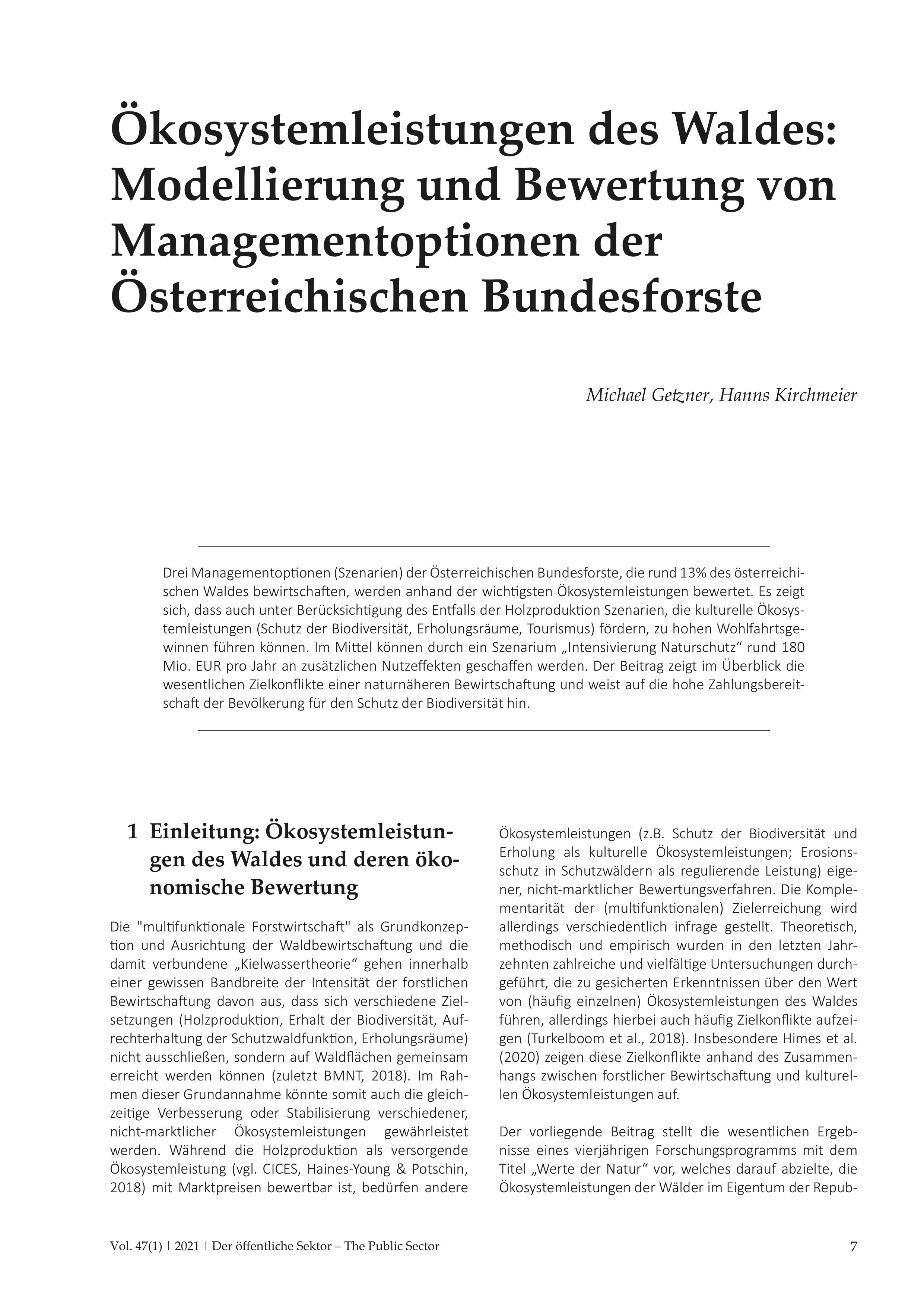 Ökosystemleistungen des Waldes: Modellierung und Bewertung von Managementoptionen der Österreichischen Bundesforste