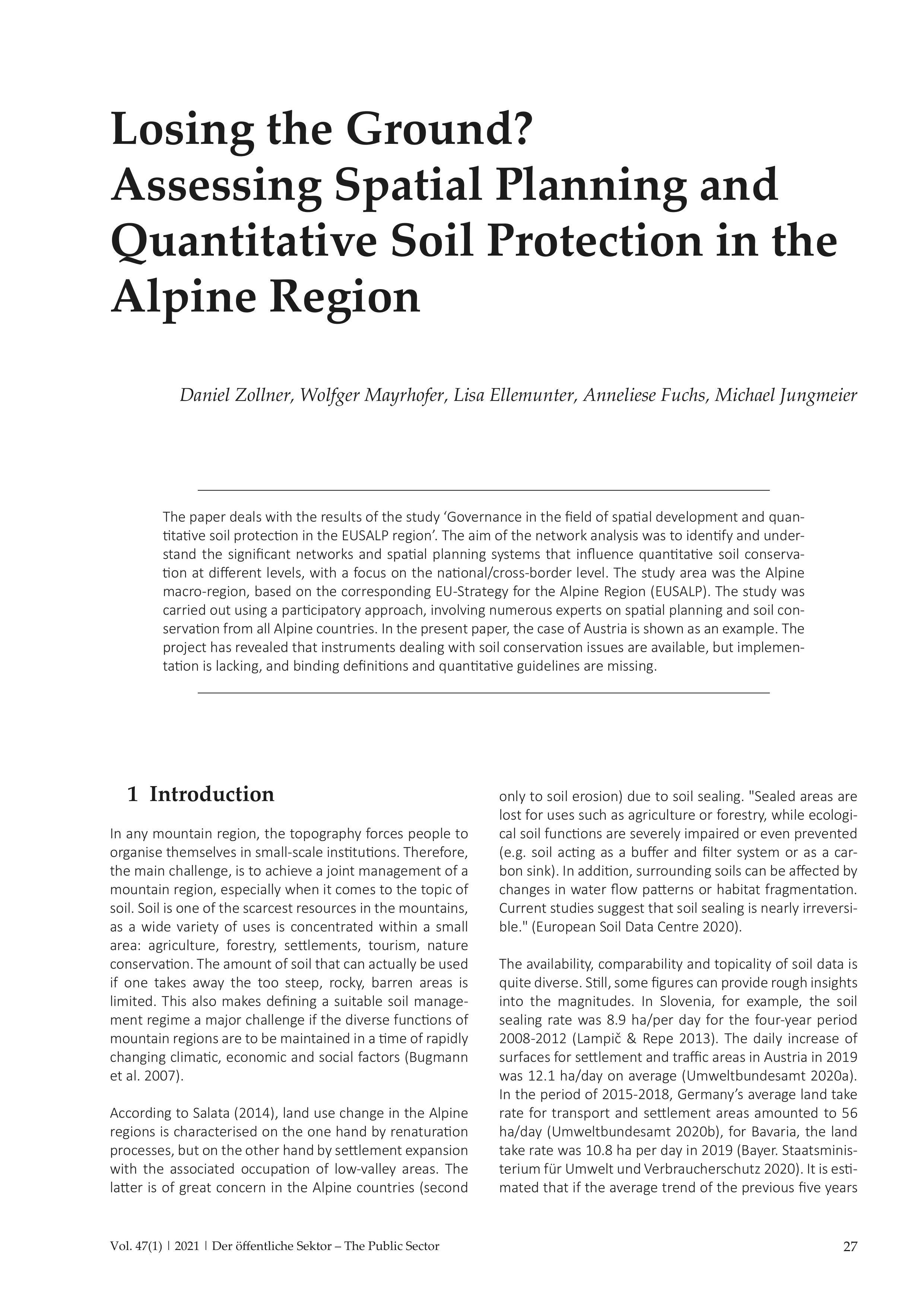 Losing the Ground? Assessing Spatial Planning and Quantitative Soil Protection in the Alpine Region