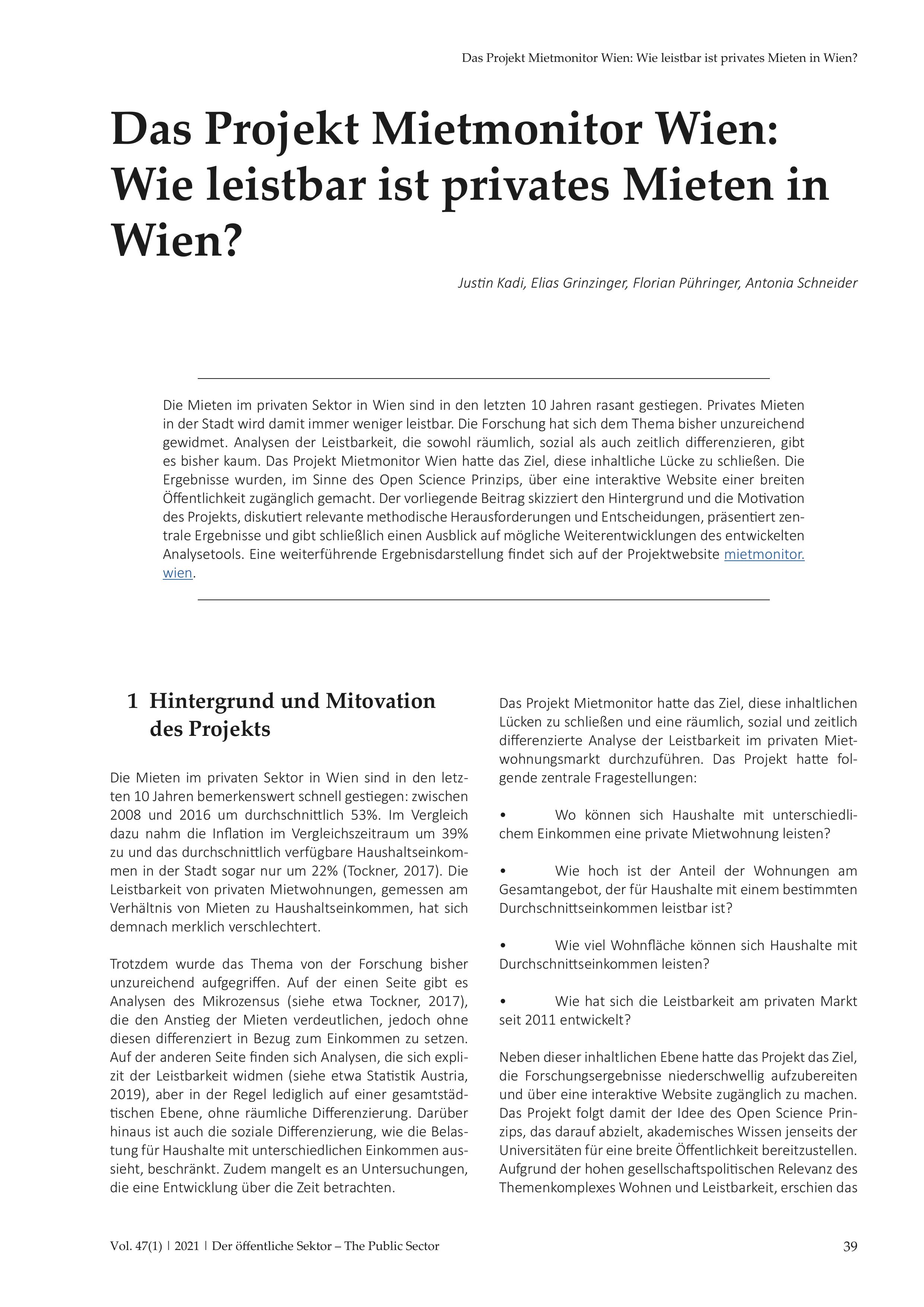 Das Projekt Mietmonitor Wien: Wie leistbar ist privates Mieten in Wien?