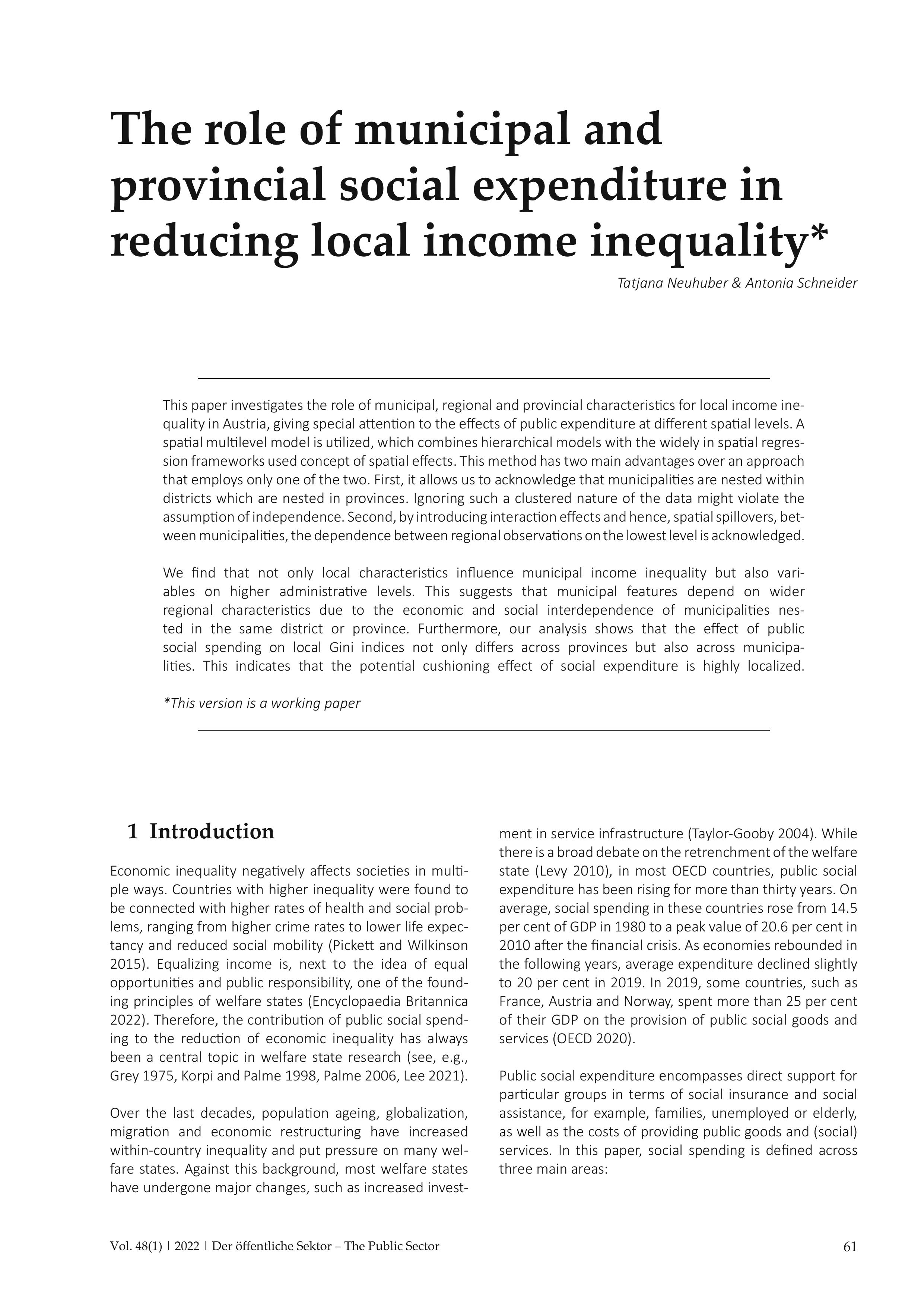 The role of municipal and provincial social expenditure in reducing local income inequality