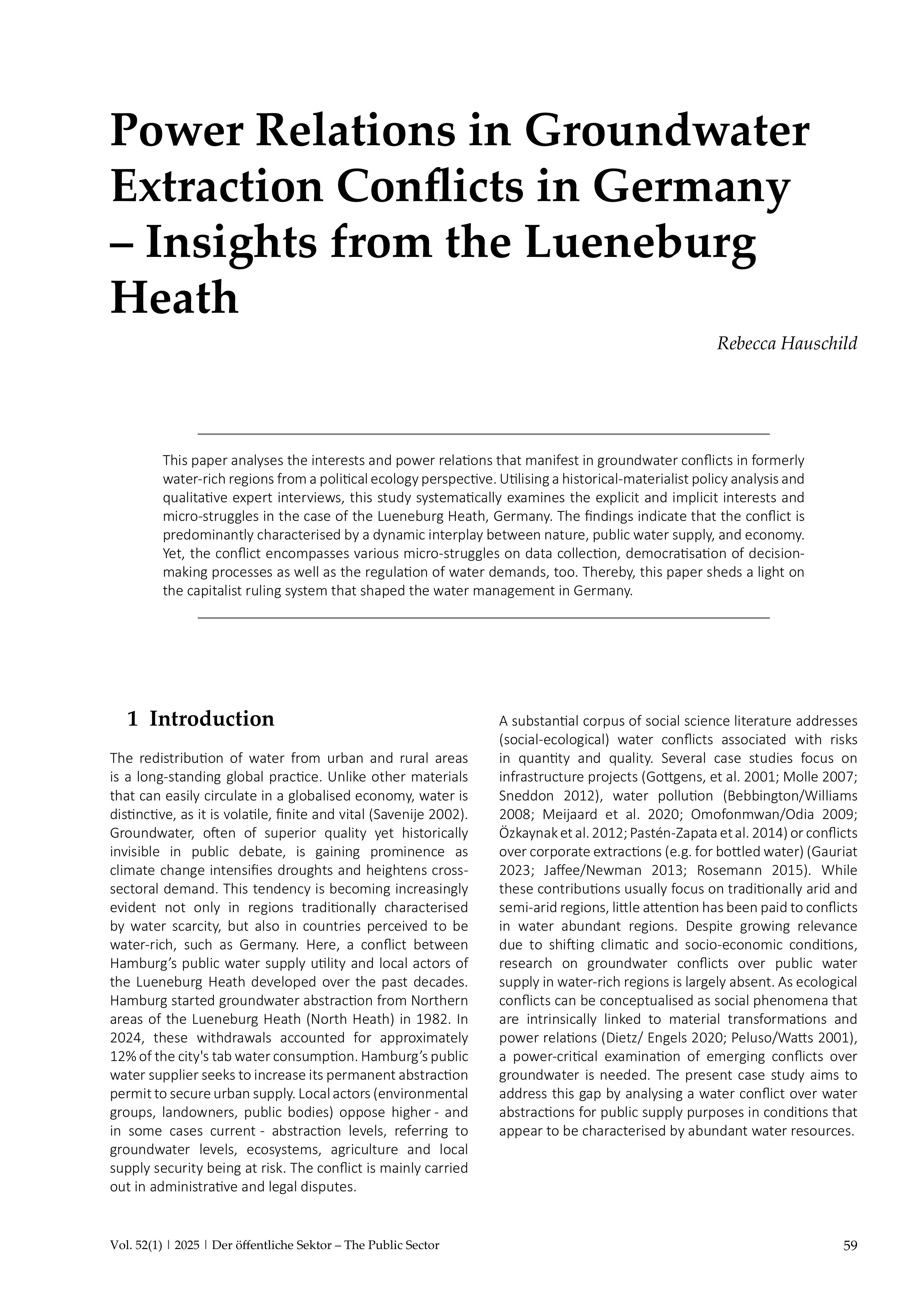 Power Relations in Groundwater Extraction Conflicts in Germany – Insights from the Lueneburg Heath
