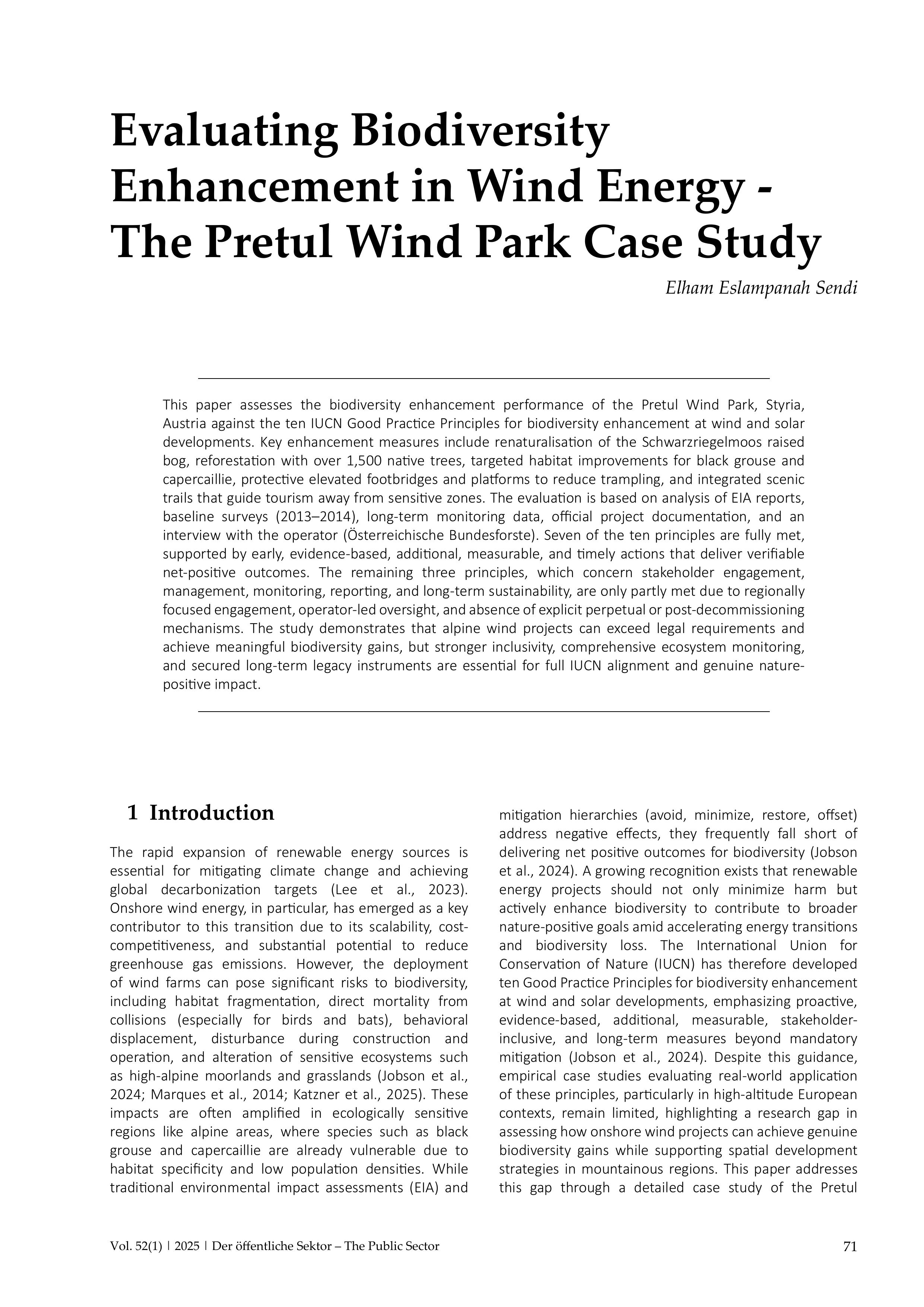 Evaluating Biodiversity Enhancement in Wind Energy - The Pretul Wind Park Case Study
